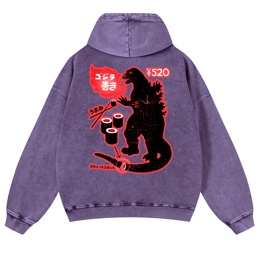 Kaiju Sushi Vintage Washed Cotton Back Art Hoodie