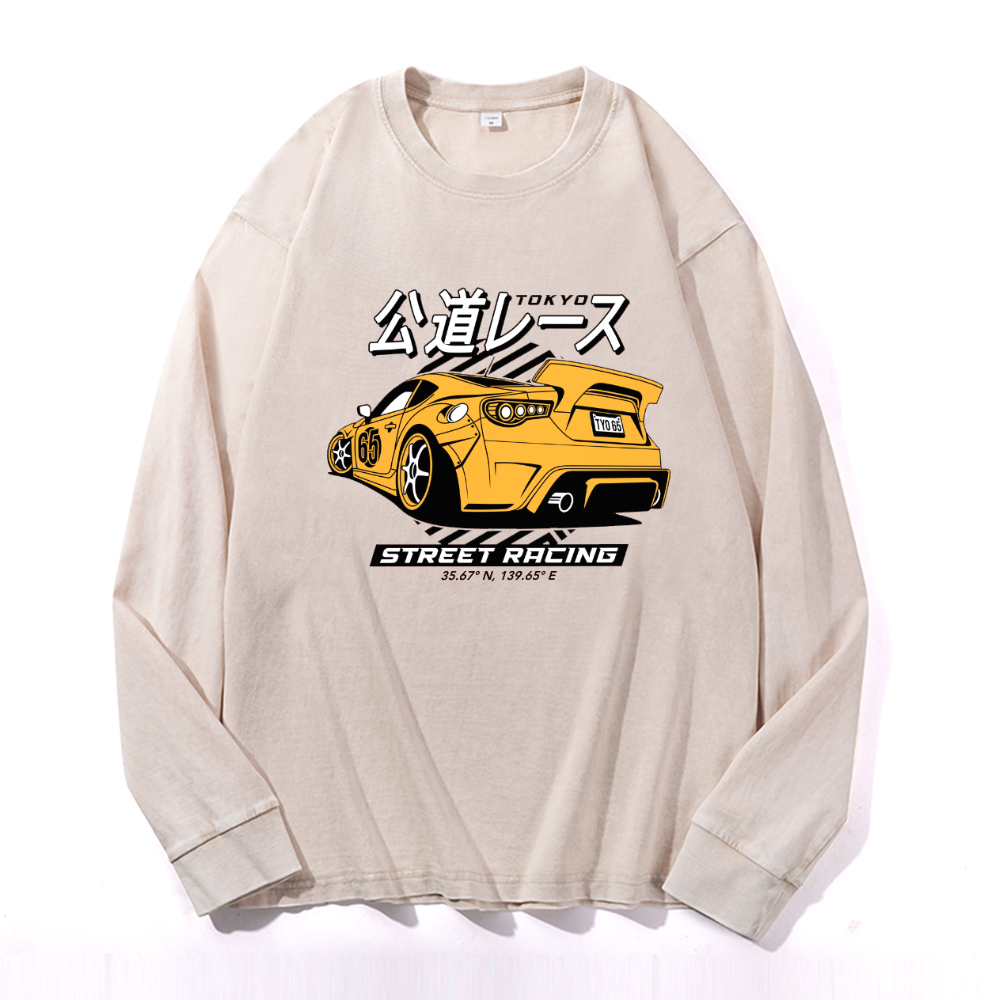 Vintage Cotton Wash Crewneck Long-Sleeve T-Shirt