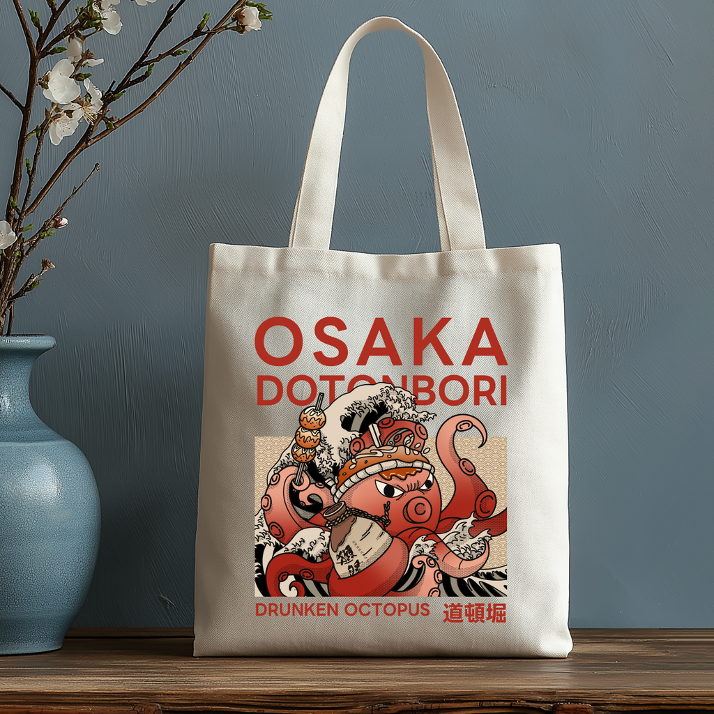 Osaka Dotonbori Drunken Octopus Japanese Style Canvas Tote Bag