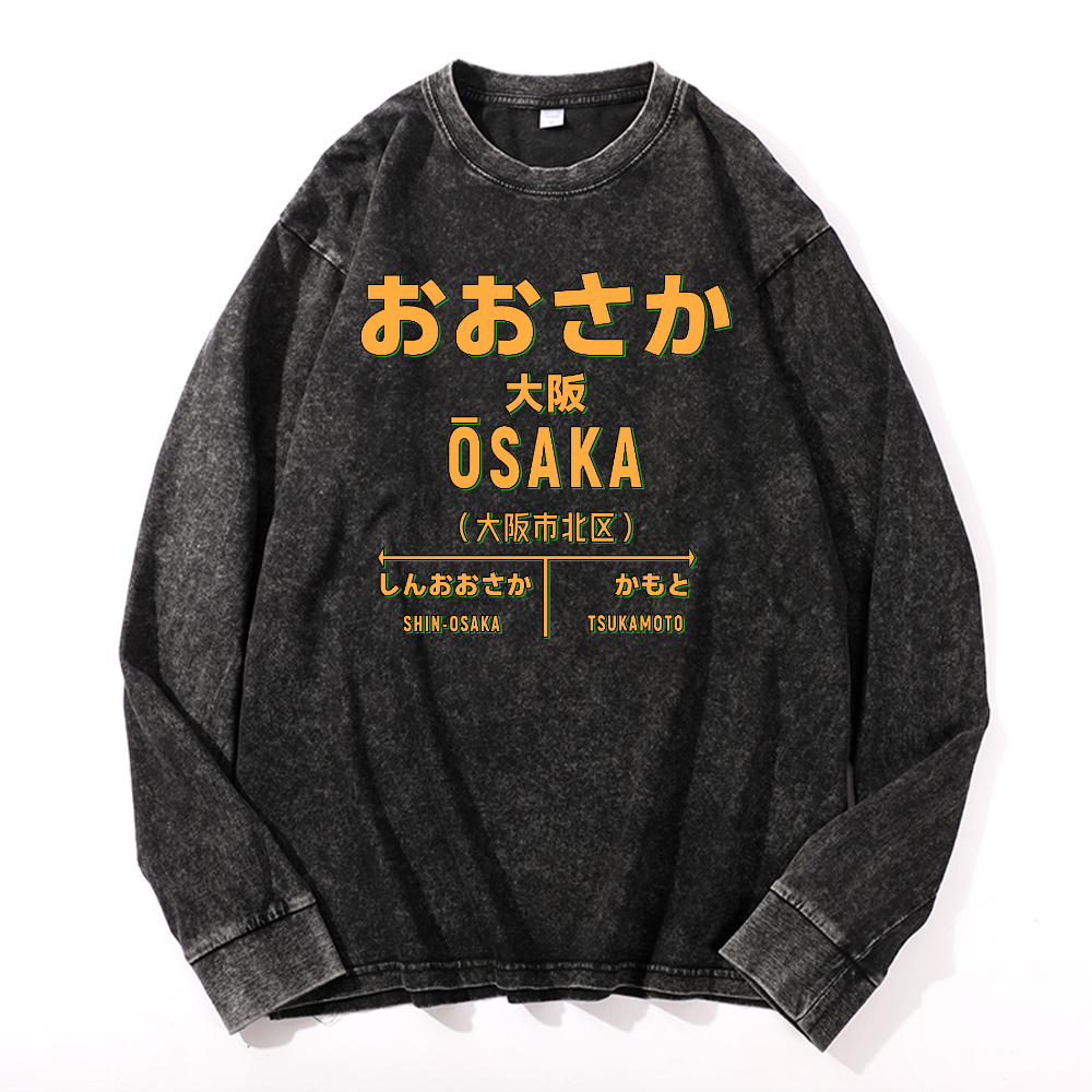 Osaka Vintage Cotton Wash Crewneck Long-Sleeve T-Shirt