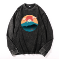 Cat Fuji Vintage Cotton Wash Crewneck Long-Sleeve T-Shirt