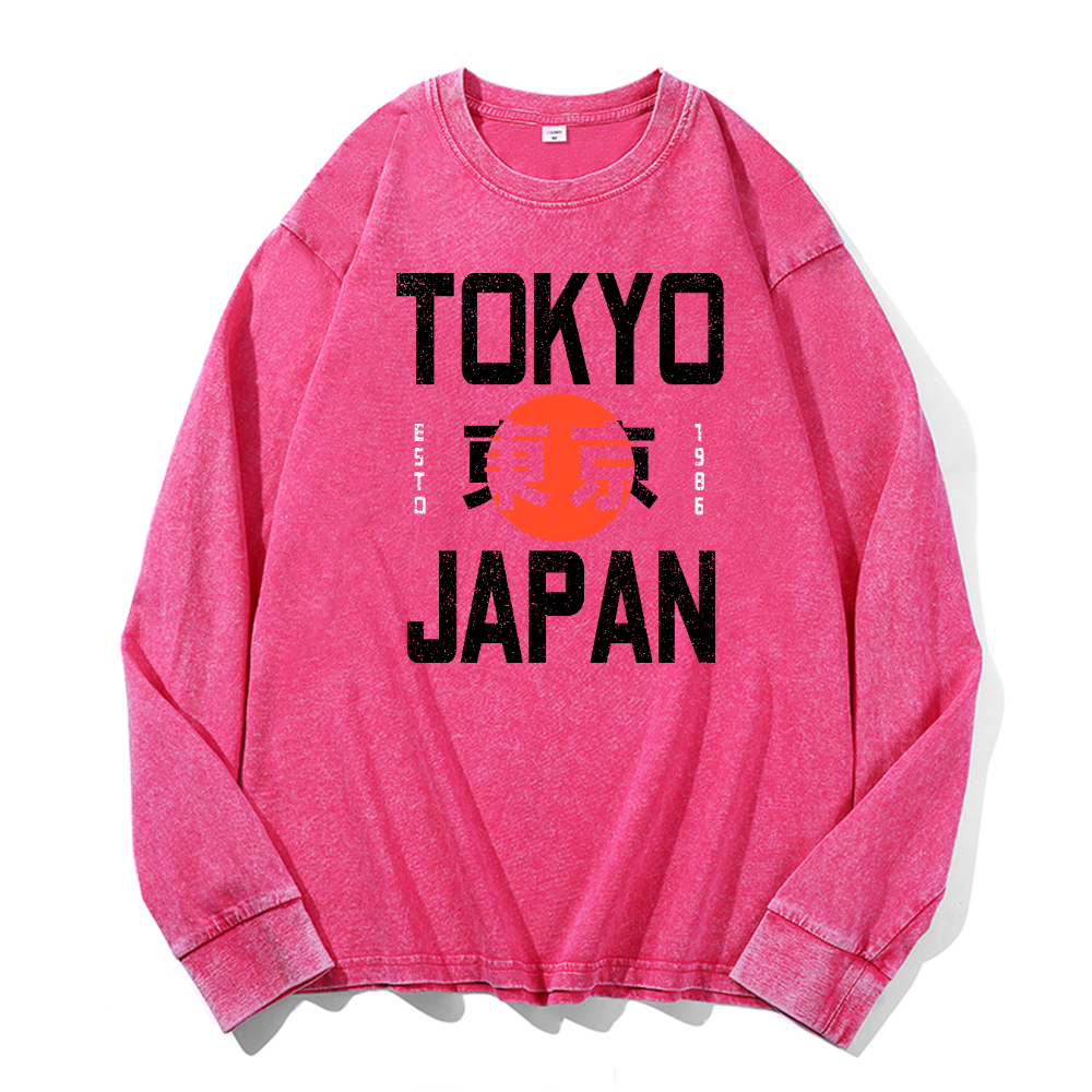 Tokyo Japan Vintage Cotton Wash Crewneck Long-Sleeve T-Shirt
