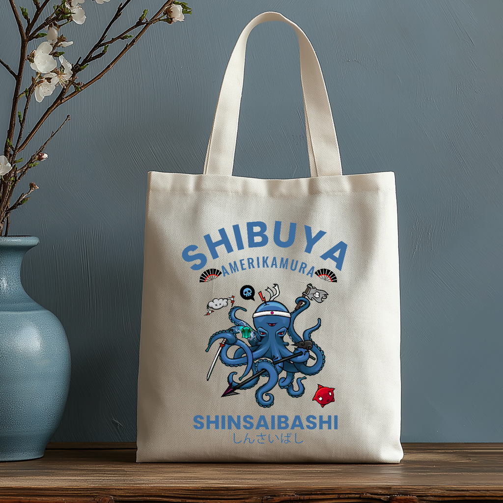 Shibuya Octopus Japanese Style Canvas Tote Bag