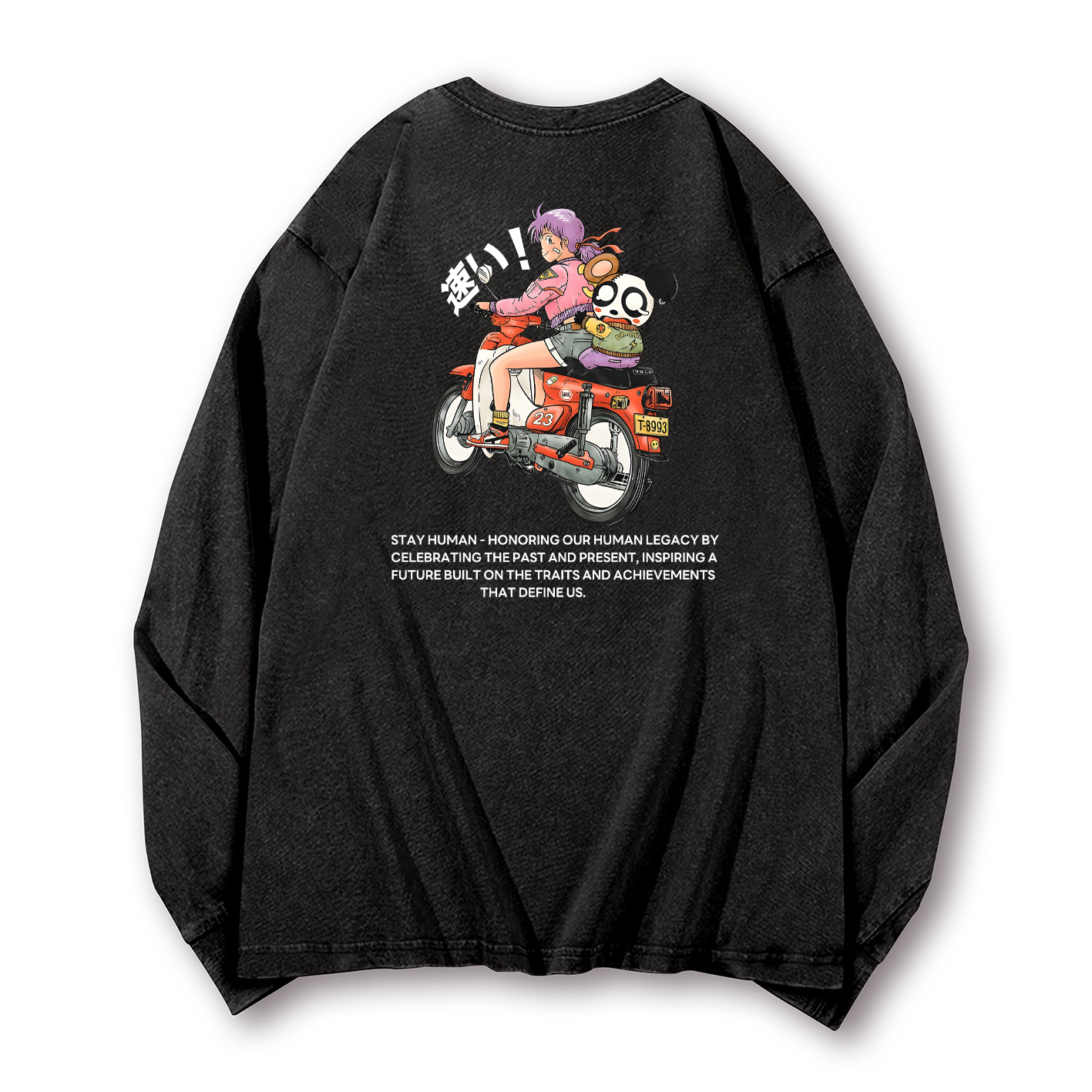 Motorcycle Bike Vintage Washed Cotton Back Art Long-sleeve T-shirt