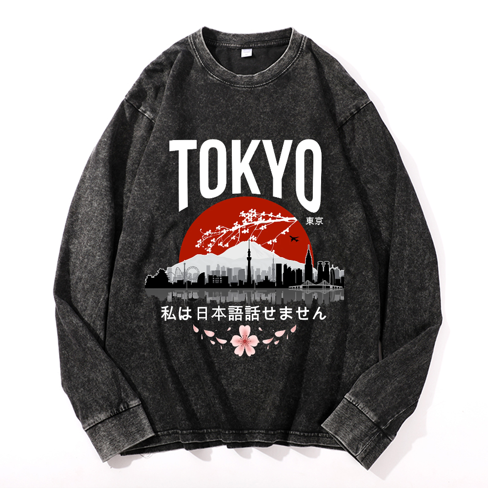 Vintage Cotton Wash Crewneck Long-Sleeve T-Shirt