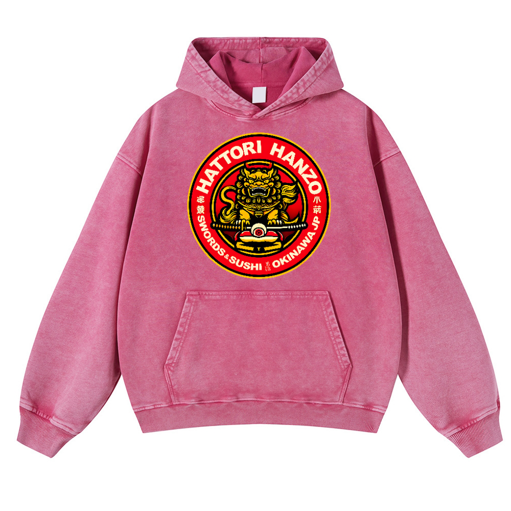 Hattori Hanzo Komainu Okinawa Japan Vintage Washed Thick Cotton Hoodie