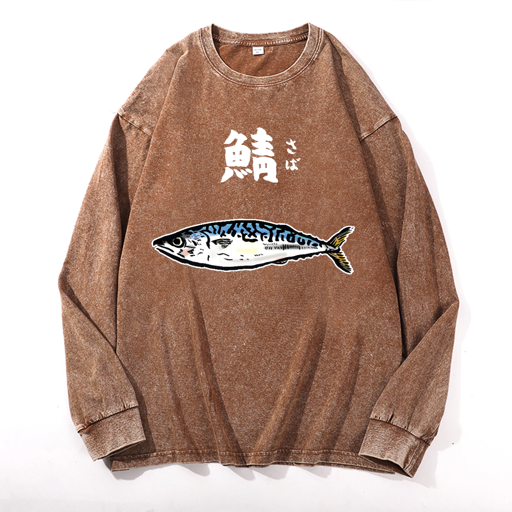Mackerel Vintage Cotton Wash Crewneck Long-Sleeve T-Shirt