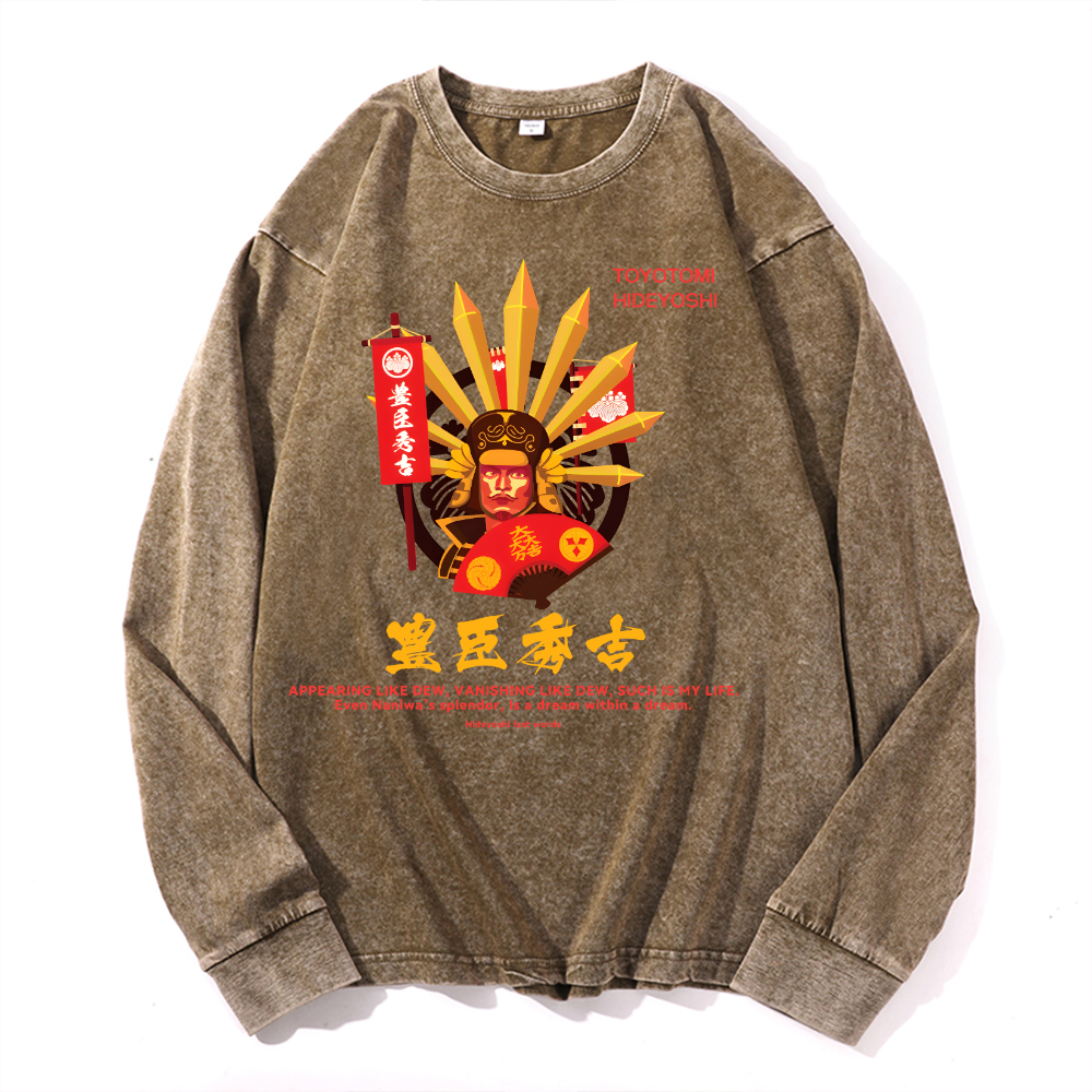 Toyotomi Hideyoshi Vintage Cotton Wash Crewneck Long-Sleeve T-Shirt