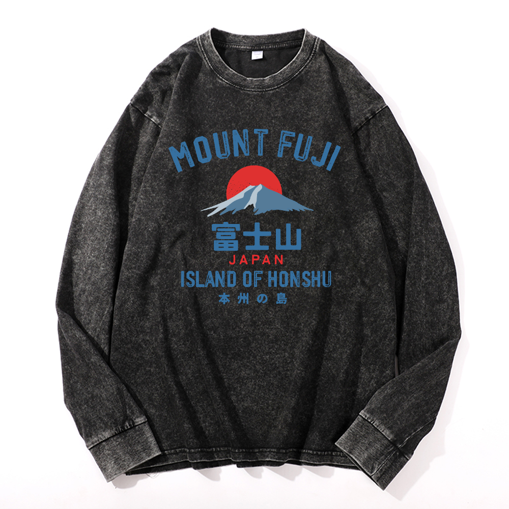 Fuji Mountain Vintage Cotton Wash Crewneck Long-Sleeve T-Shirt