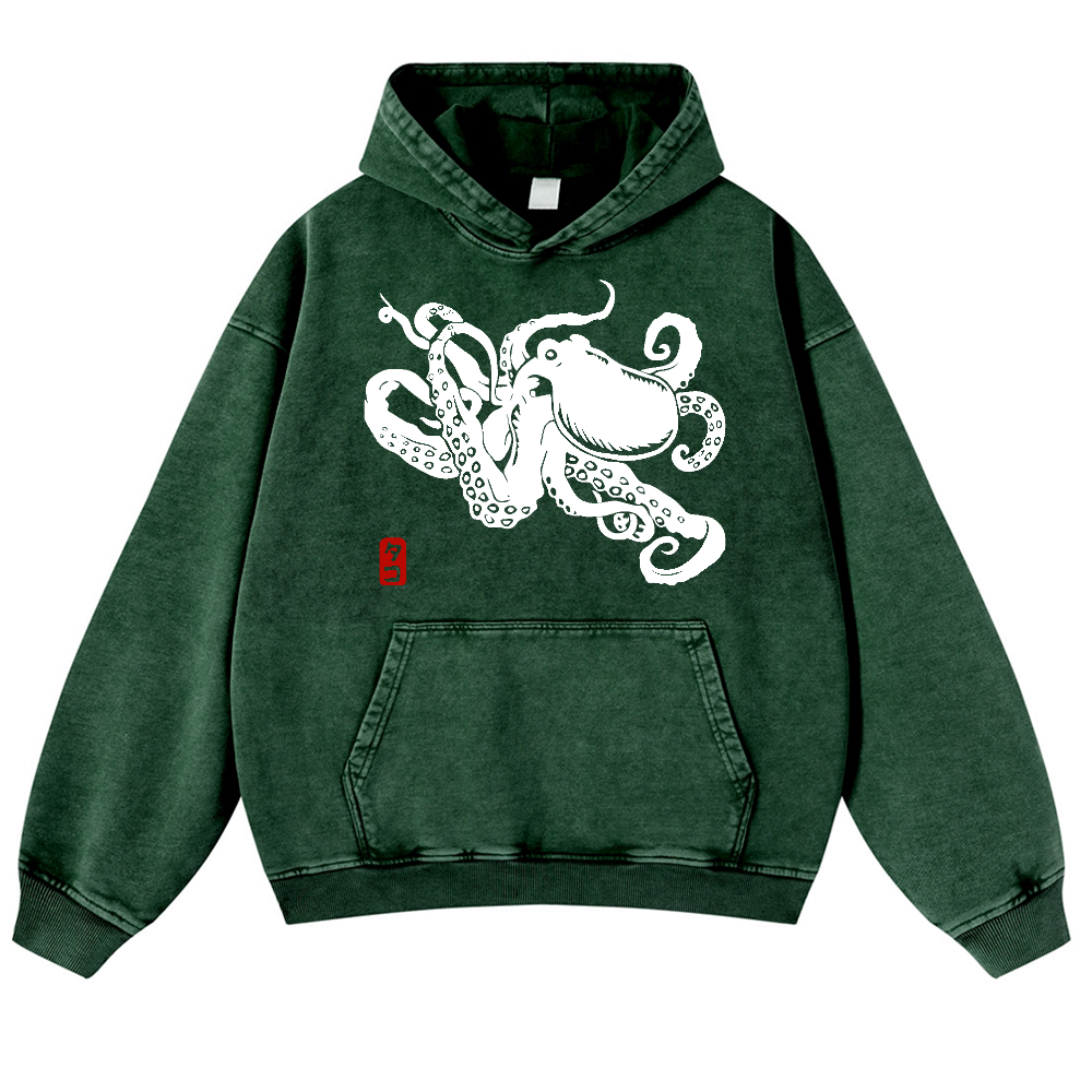 Octopus Vintage Washed Thick Cotton Hoodie