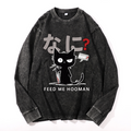 Cat Feed Me Vintage Cotton Wash Long-sleeve T-shirt