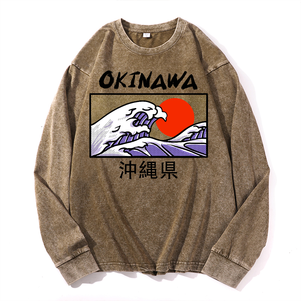 Okinawa Vintage Cotton Wash Crewneck Long-Sleeve T-Shirt