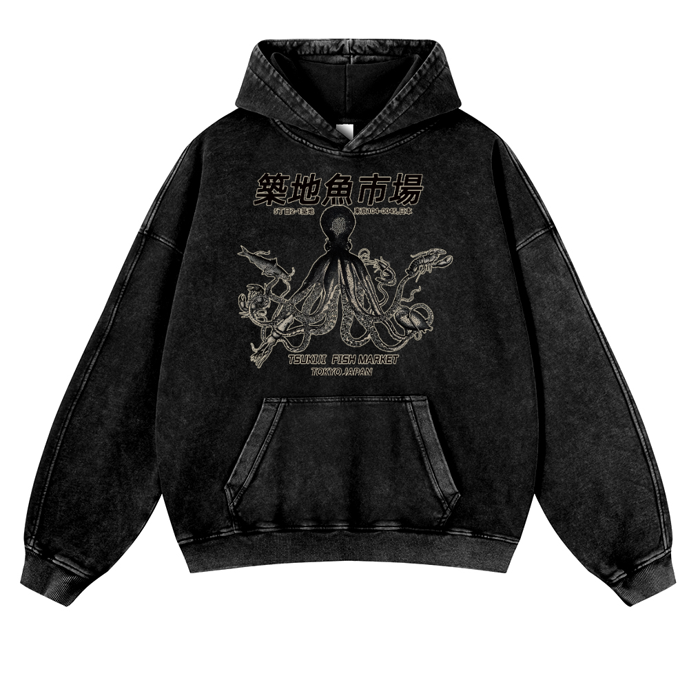 Tsukifi Fish Market Vintage Washed Thick Cotton Hoodie