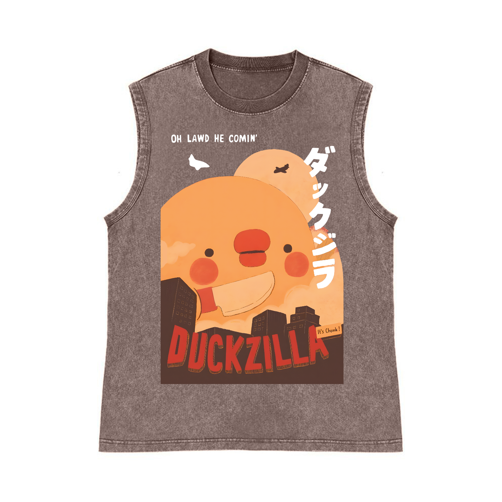 Duck Kaiju Pure Cotton Wash-Dyed Sleeveless Tank Top