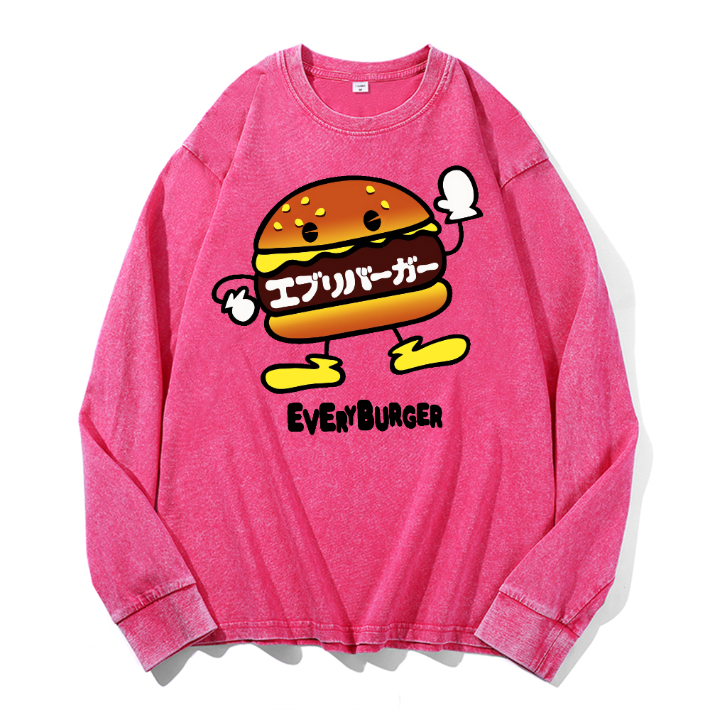 Burger Vintage Cotton Wash Crewneck Long-Sleeve T-Shirt