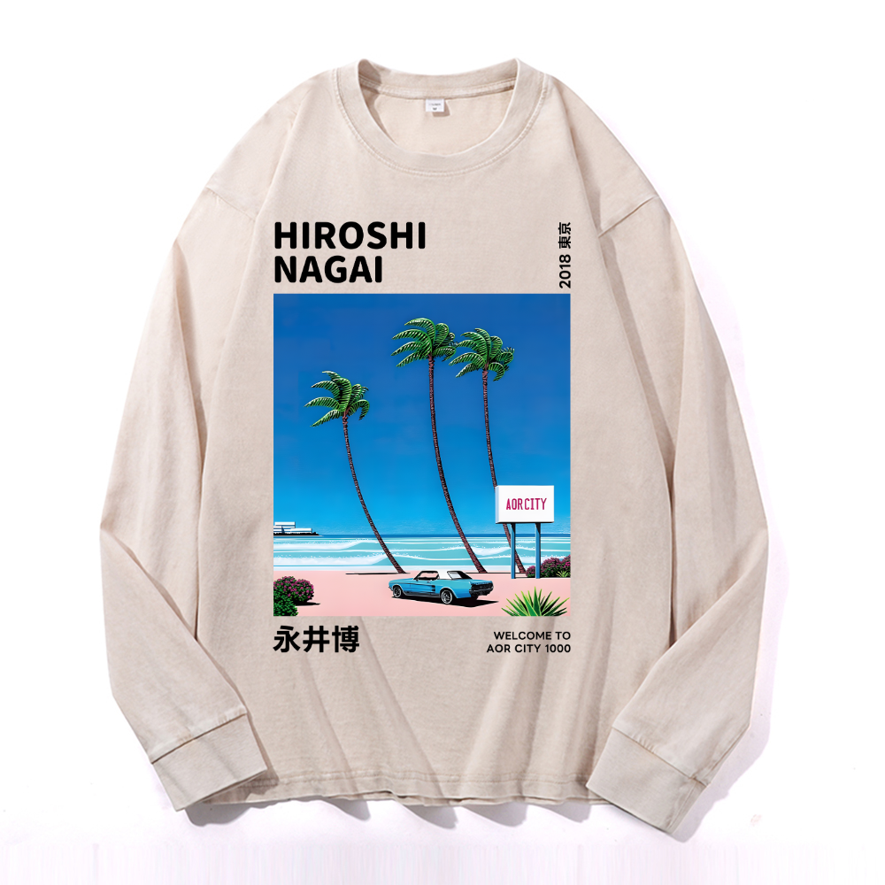 Hiroshi Nagai Vintage Cotton Wash Crewneck Long-Sleeve T-Shirt