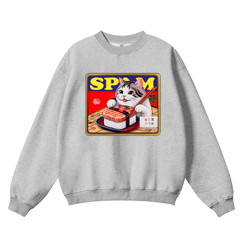 Spam Cat Vintage Cotton Blend Crewneck Sweatshirt