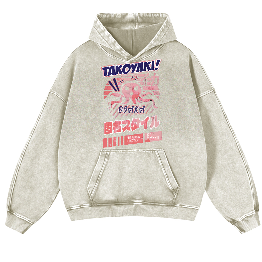 Takoyaki Octopus Vintage Washed Thick Cotton Hoodie