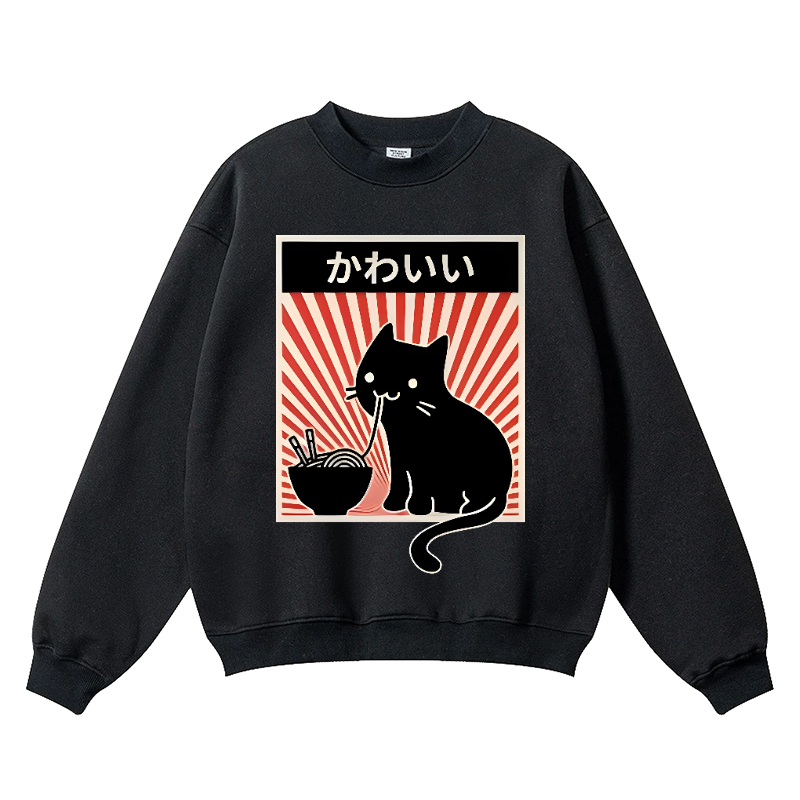 Cat Raman Vintage Cotton Blend Crewneck Sweatshirt