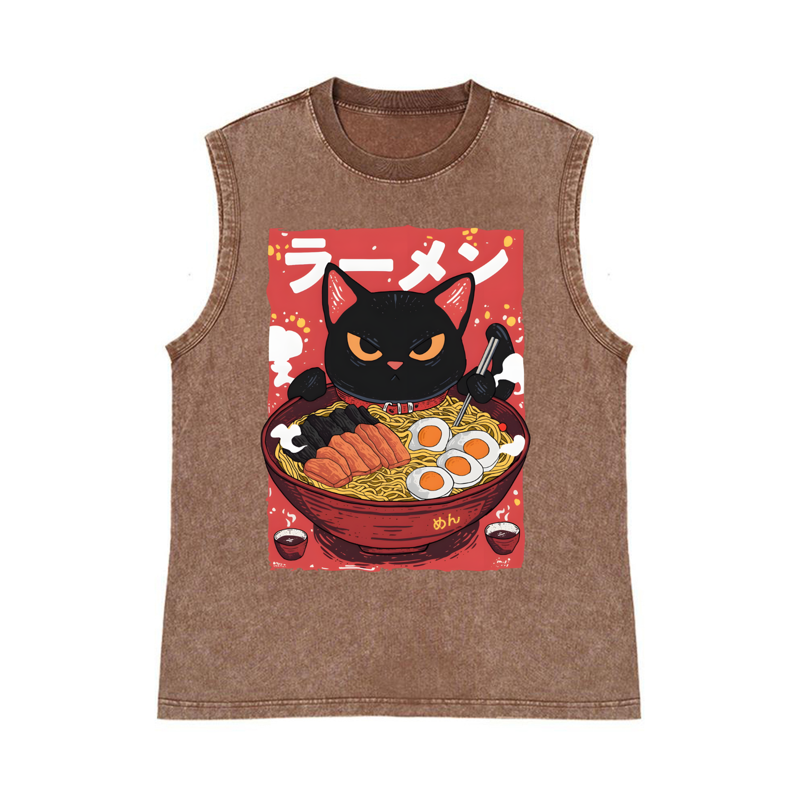 Ramen Cat Pure Cotton Wash-Dyed Sleeveless Tank Top
