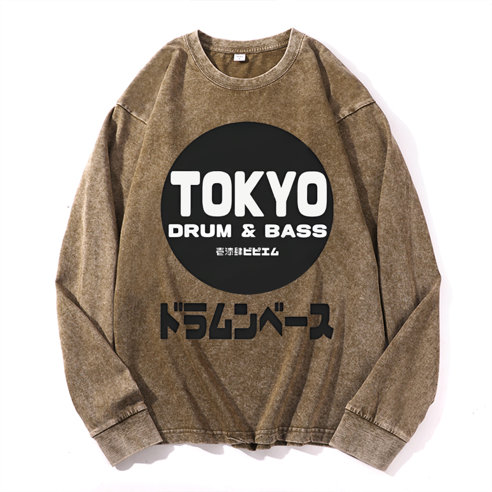 Tokyo Vintage Cotton Wash Crewneck Long-Sleeve T-Shirt