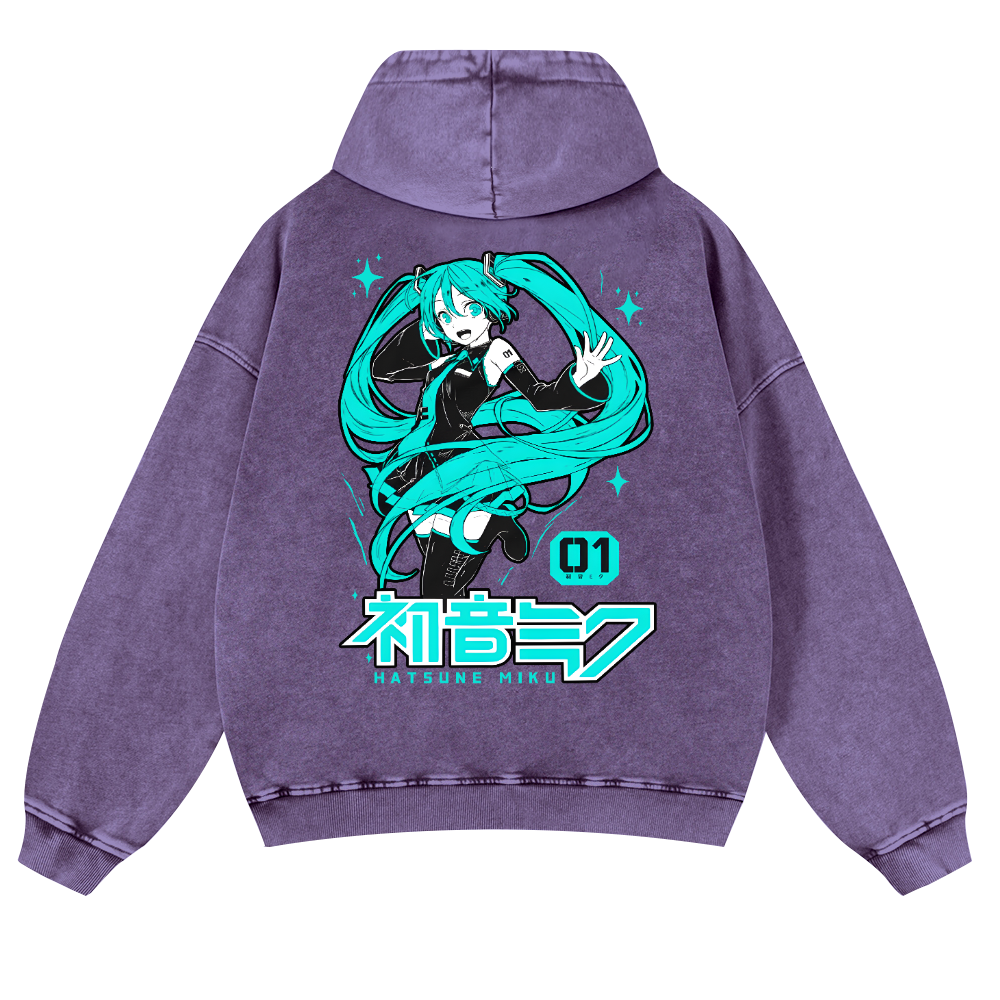 Hatsune Miku Vintage Washed Cotton Back Art Hoodie