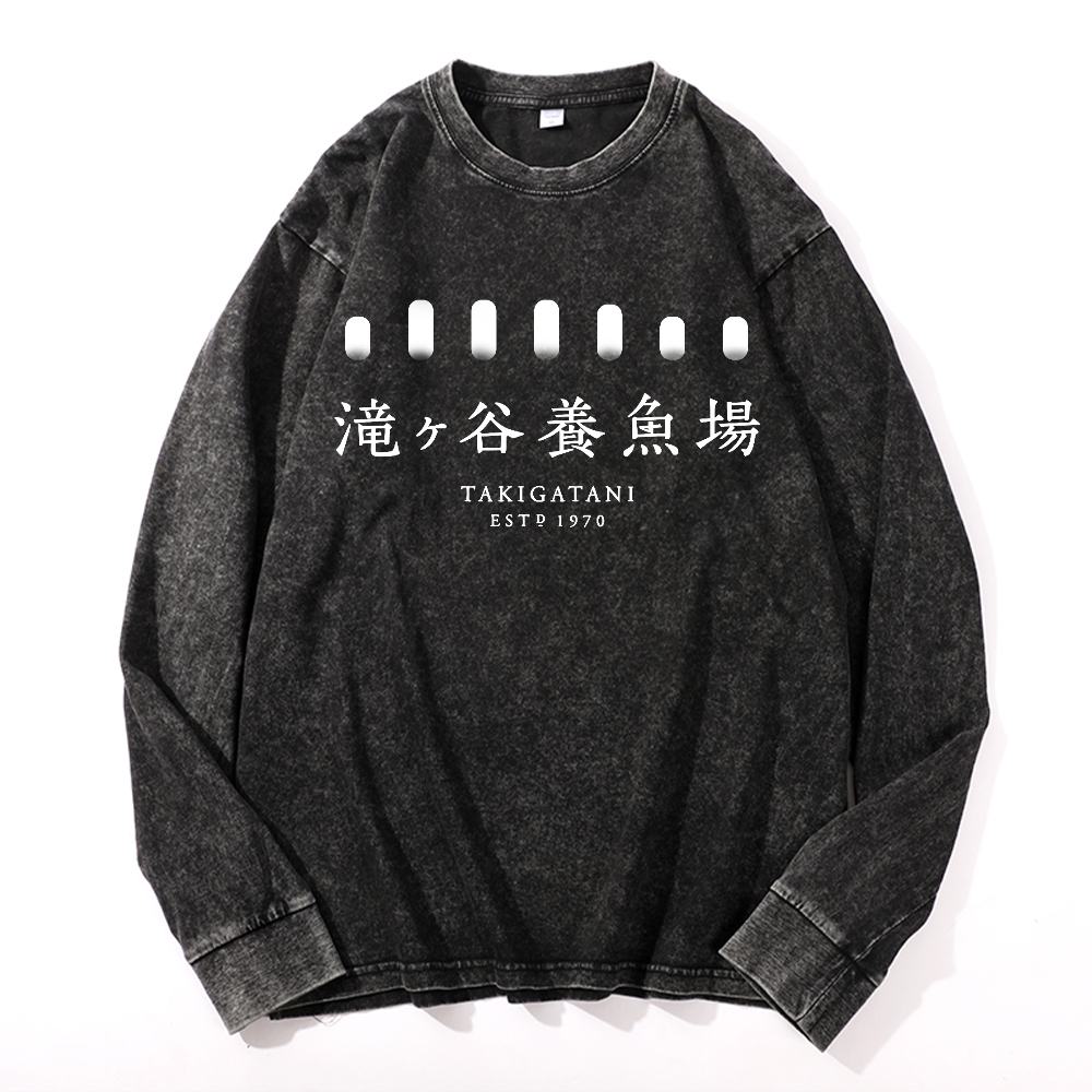 Takigatani Fish Farm Vintage Cotton Wash Crewneck Long-Sleeve T-Shirt