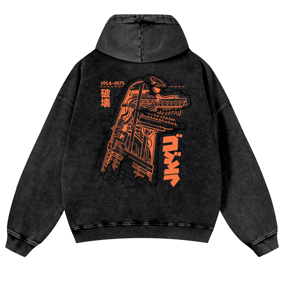 Kaiju Vintage Washed Cotton Back Art Hoodie