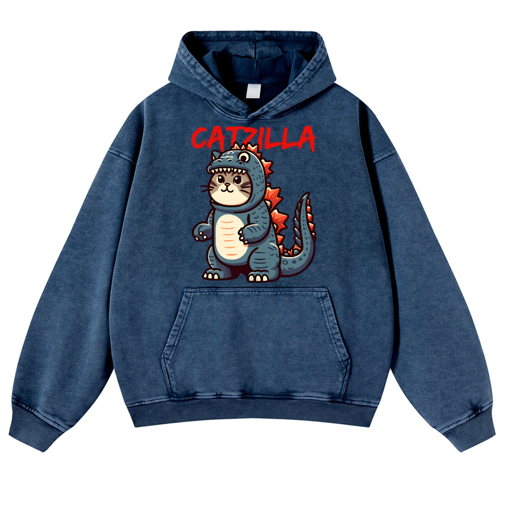 Catzilla Cat Kaiju Vintage Washed Thick Cotton Hoodie