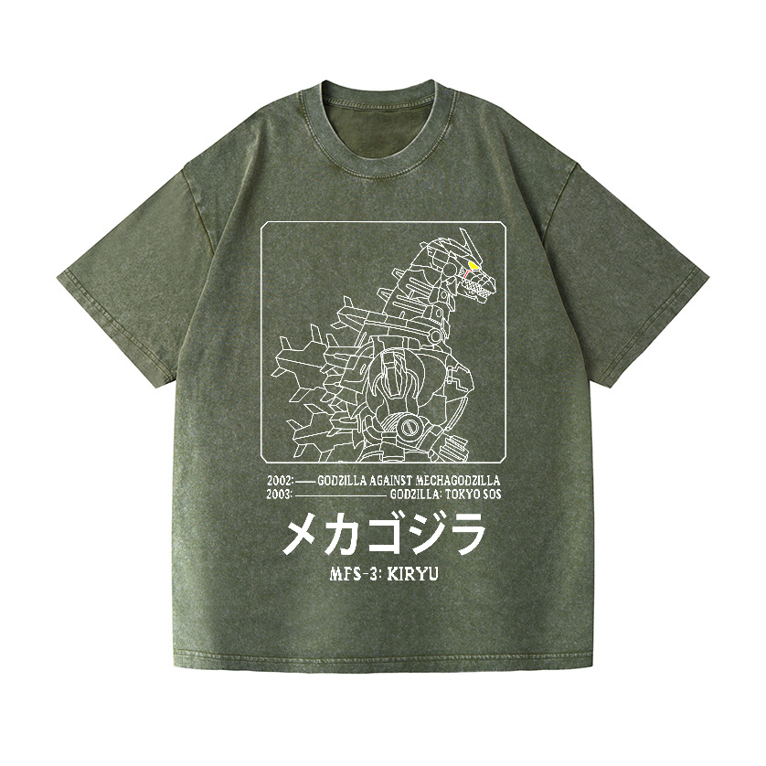 Kaiju Gundam Mechagodzilla Vintage Wash Japanese Design T-Shirt