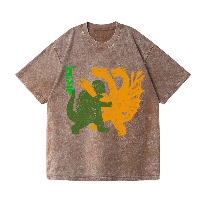 Kaiju vs Ghidorah Vintage Wash Japanese Design T-Shirt