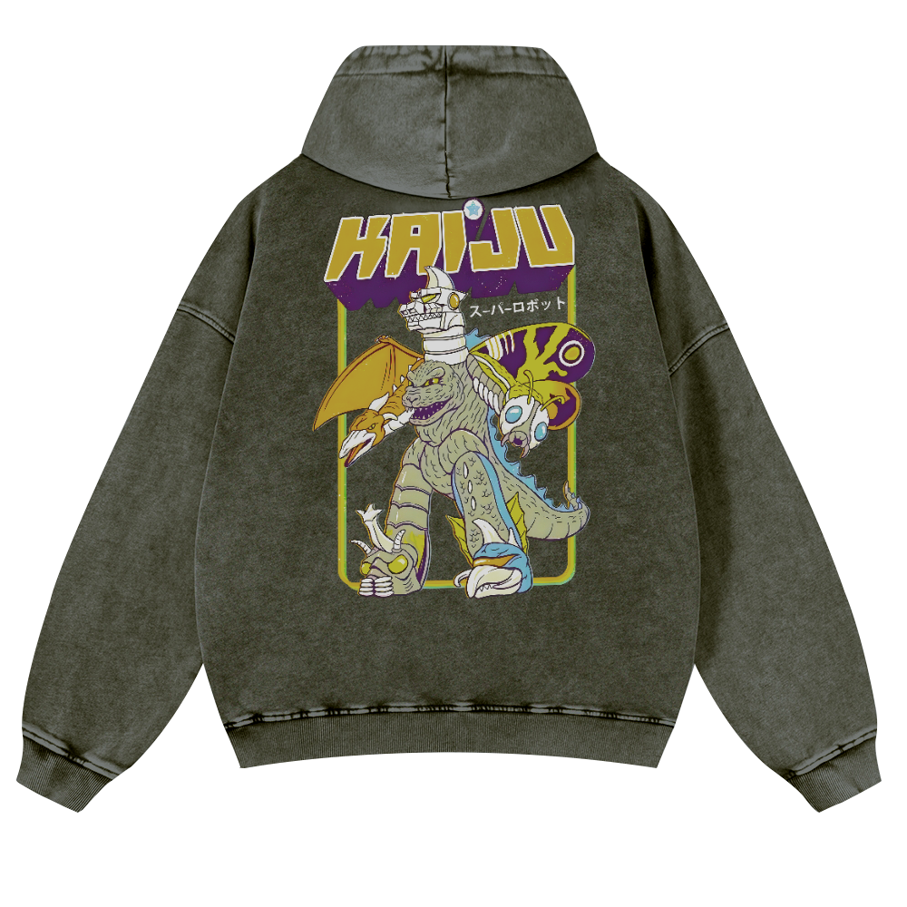 Kaiju Monster Vintage Washed Cotton Back Art Hoodie