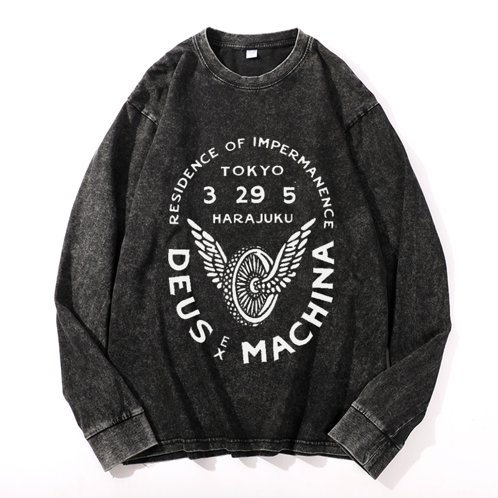 Vintage Cotton Wash Crewneck Long-Sleeve T-Shirt