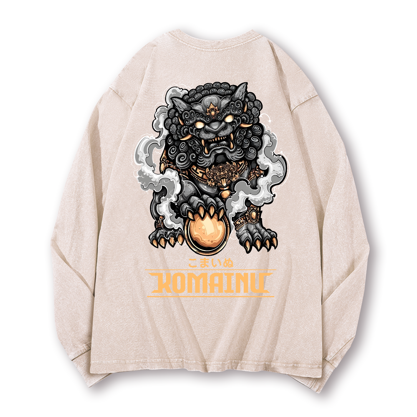 Komainu Vintage Washed Cotton Back Art Long-sleeve T-shirt