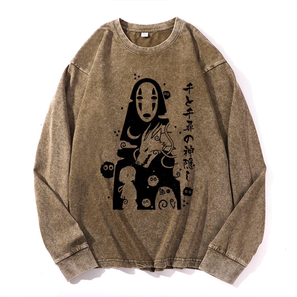 Ghibli No Face Kaonashi Vintage Cotton Wash Long-sleeve T-shirt