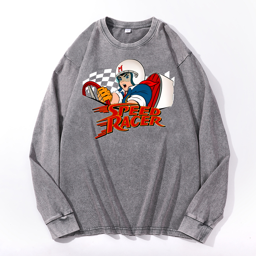 Speed Racer Vintage Cotton Wash Crewneck Long-Sleeve T-Shirt