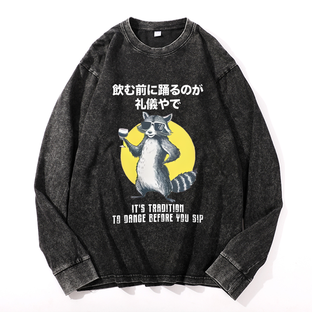 Vintage Cotton Wash Crewneck Long-Sleeve T-Shirt