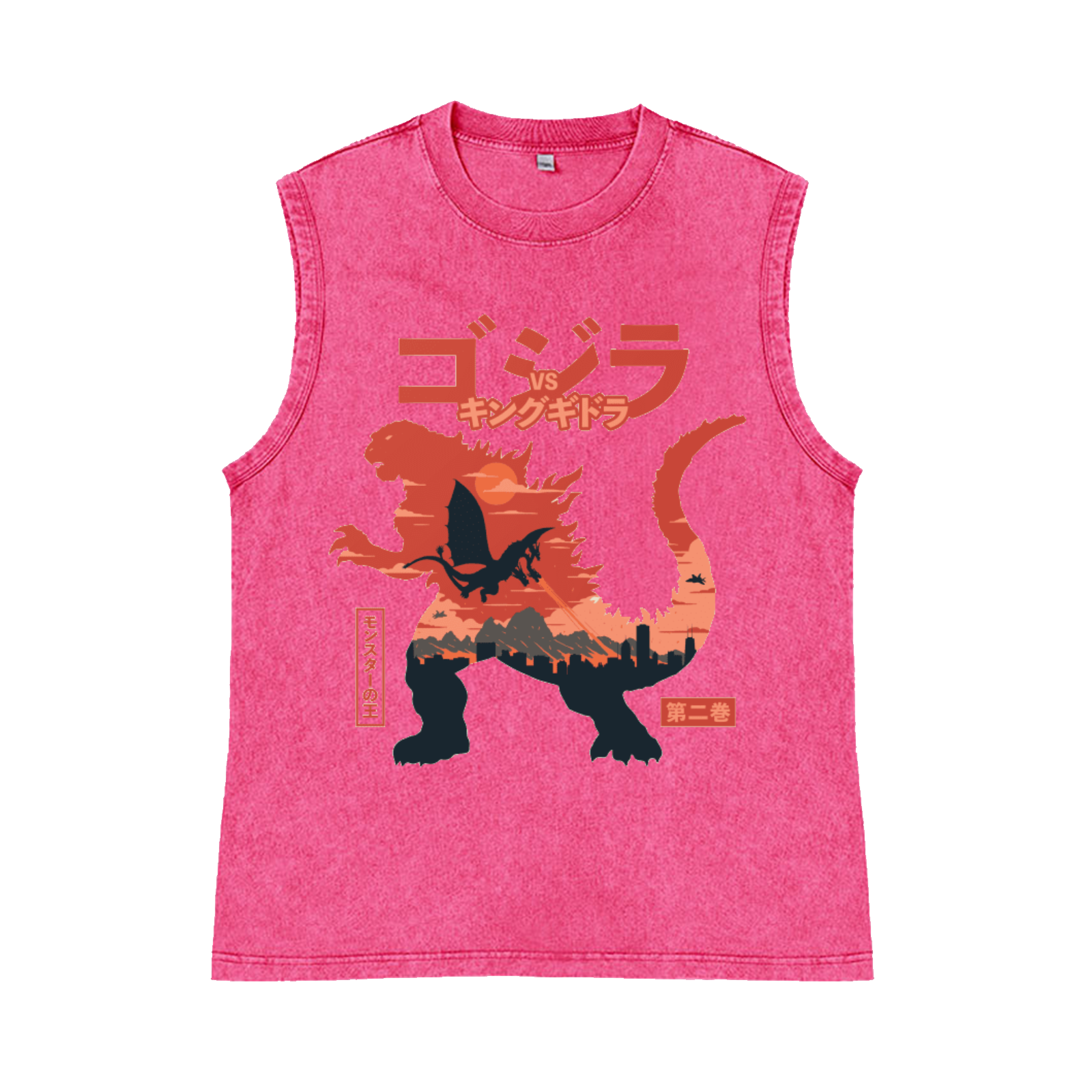 Kaiju vs. King Ghidorah Showdown Pure Cotton Wash-Dyed Sleeveless Tank Top
