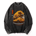 The Great Wave off Kanagawa Vintage Cotton Wash Crewneck Long-Sleeve T-Shirt