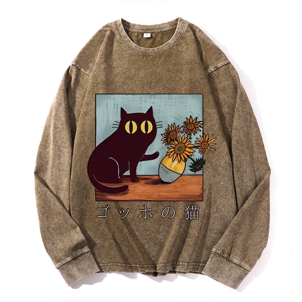 Vintage Cotton Wash Crewneck Long-Sleeve T-Shirt