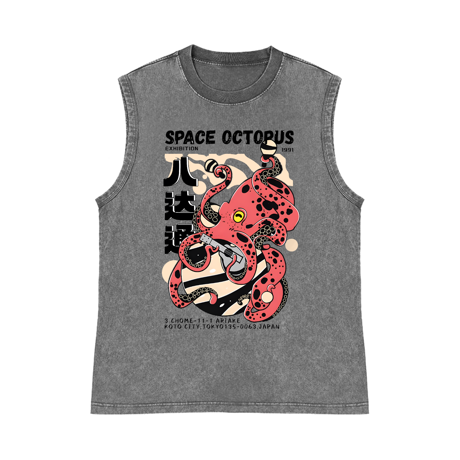 Octopus Pure Cotton Wash-Dyed Sleeveless Tank Top