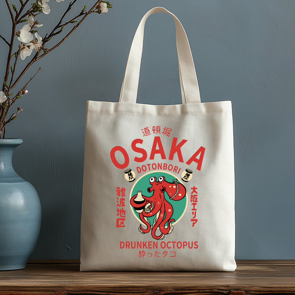 Osaka Dotonbori Drunken Octopus Japanese Style Canvas Tote Bag