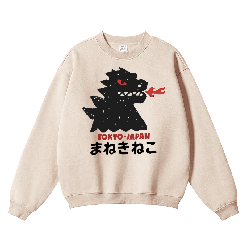 Kaiju Monster Tokyo Japan Vintage Cotton Blend Crewneck Sweatshirt