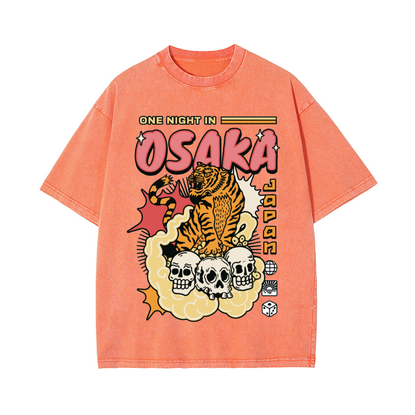 One Night in Osaka Tiger Vintage Wash Japanese Design T-Shirt