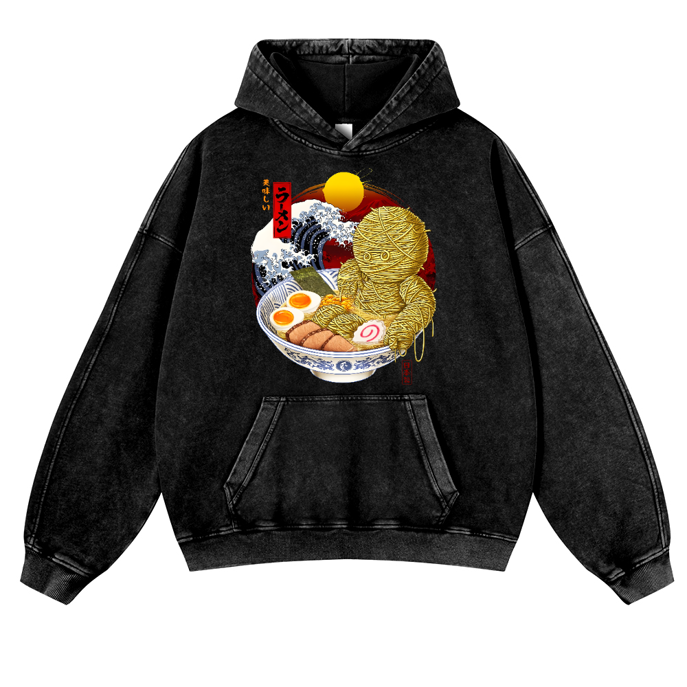 Ramen Mummy Vintage Washed Thick Cotton Hoodie