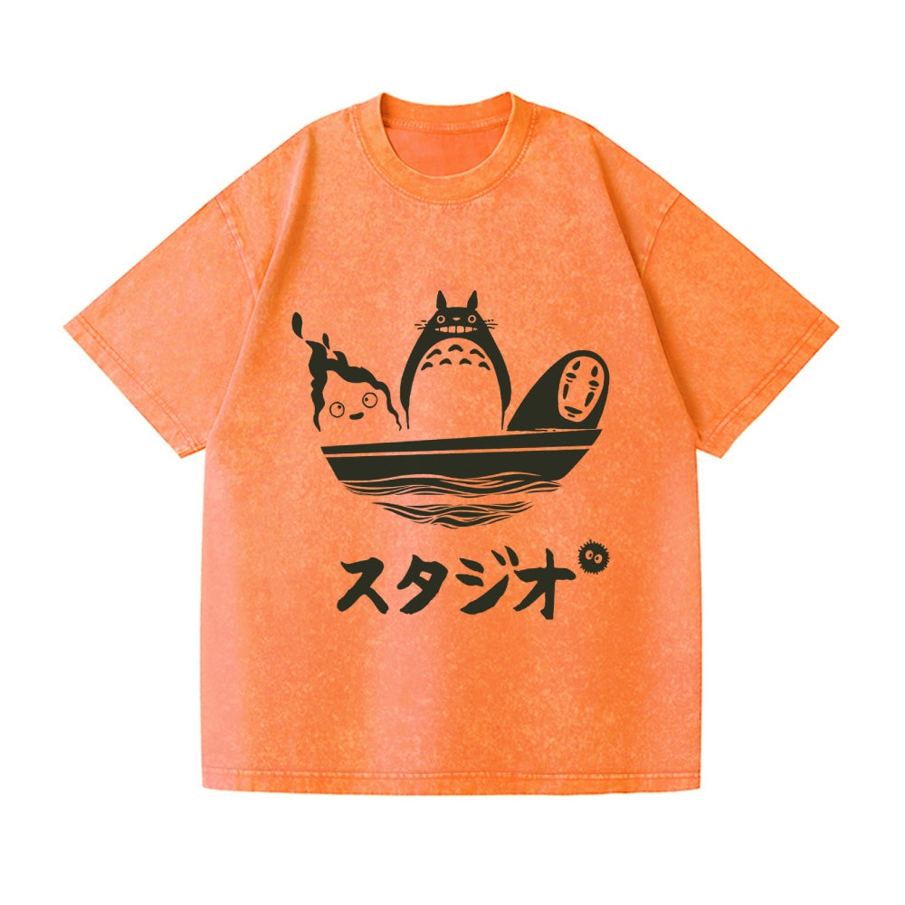 Howl's Moving Castle/My Neighbor Totoro/Spirited Away No Face Kaonashi Ghibli Anime Vintage Wash Japanese Design T-Shirt