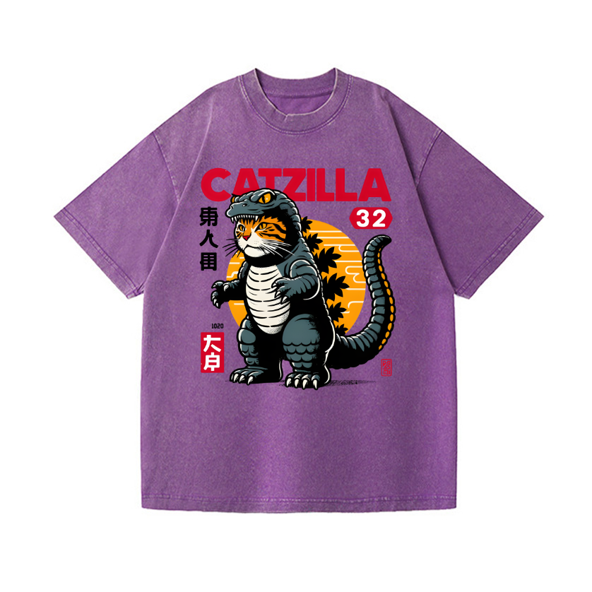 Cat Kaiju Vintage Wash Japanese Design T-Shirt