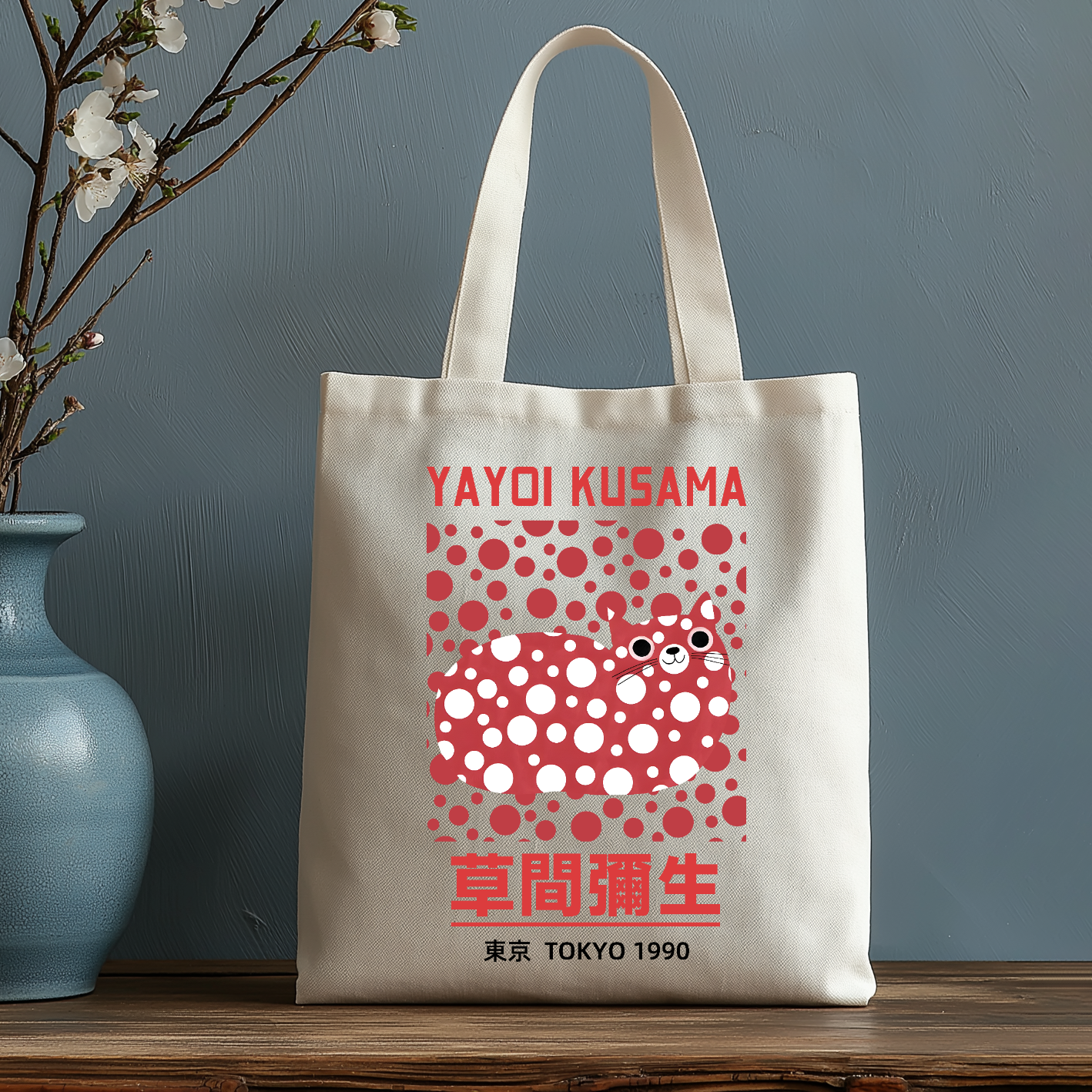 Yayoi Kusama Cat Japanese Style Canvas Tote Bag