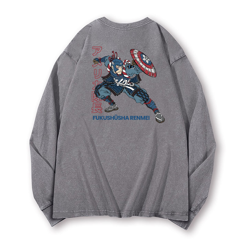 Captain Vintage Washed Cotton Back Art Long-sleeve T-shirt