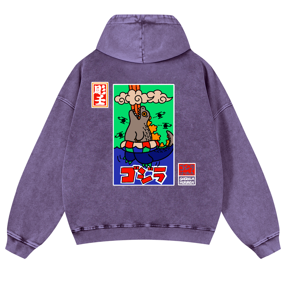 Kaiju Vintage Washed Cotton Back Art Hoodie